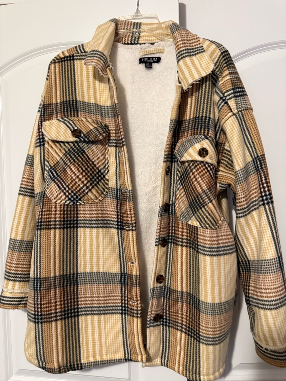 Helium Cream & Brown Plaid Teddy-Lined Shacket